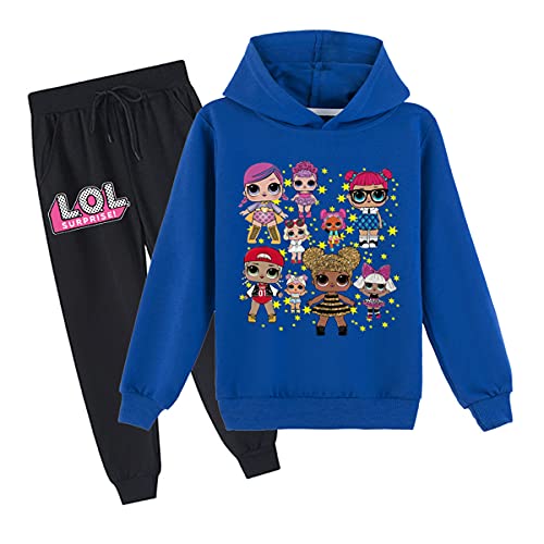 Erichman Frühling Herbst Nette Mädchen Pullover Sweatshirt Anzug Trainingsanzug Sets Hoodie und Jogginghose Anzug für Kinder (Blue,Tag 150) von Erichman