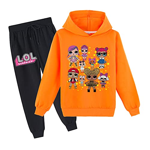 Erichman Frühling Herbst Nette Mädchen Pullover Sweatshirt Anzug Trainingsanzug Sets Hoodie und Jogginghose Anzug für Kinder (Orange,Tag 130) von Erichman