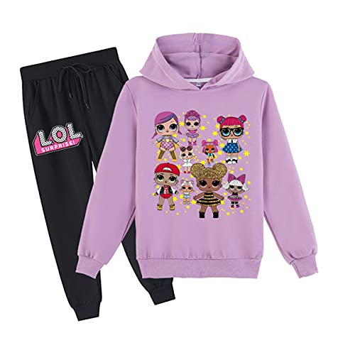 Erichman Frühling Herbst Nette Mädchen Pullover Sweatshirt Anzug Trainingsanzug Sets Hoodie und Jogginghose Anzug für Kinder (Purple,Tag 170) von Erichman