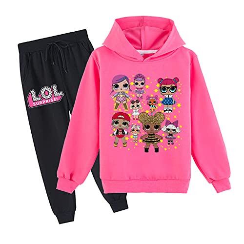 Erichman Frühling Herbst Nette Mädchen Pullover Sweatshirt Anzug Trainingsanzug Sets Hoodie und Jogginghose Anzug für Kinder (Rose red,Tag 120) von Erichman