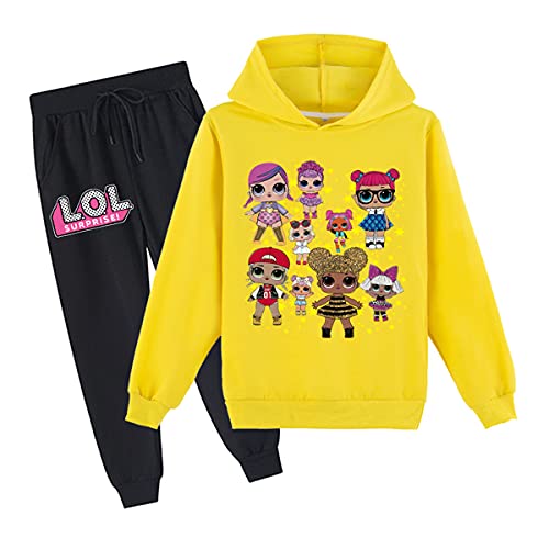 Erichman Frühling Herbst Nette Mädchen Pullover Sweatshirt Anzug Trainingsanzug Sets Hoodie und Jogginghose Anzug für Kinder (Yellow,Tag 140) von Erichman