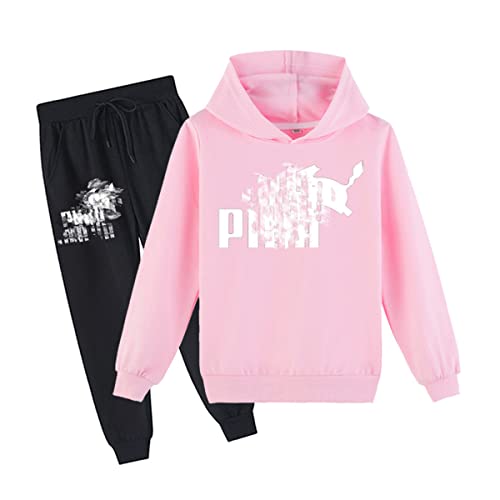 Erichman Kinder Pika Pullover Hoodies und Jogginghose 2 Stück Outfit Set Jogging Trainingsanzug Set für für 2-12 Jahre Jungen mädchen (Pink,8-9 Years) von Erichman