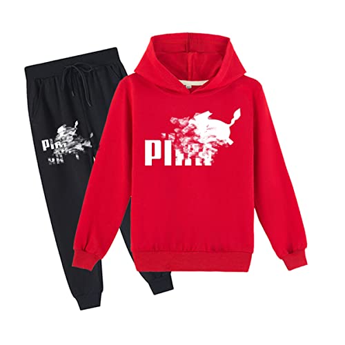 Erichman Kinder Pika Pullover Hoodies und Jogginghose 2 Stück Outfit Set Jogging Trainingsanzug Set für für 2-12 Jahre Jungen mädchen (Red,7-8 Years) von Erichman