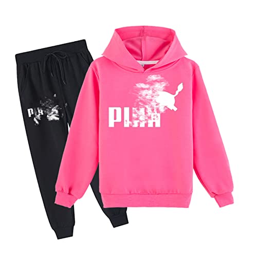 Erichman Kinder Pika Pullover Hoodies und Jogginghose 2 Stück Outfit Set Jogging Trainingsanzug Set für für 2-12 Jahre Jungen mädchen (Rose Red,5-6 Years) von Erichman