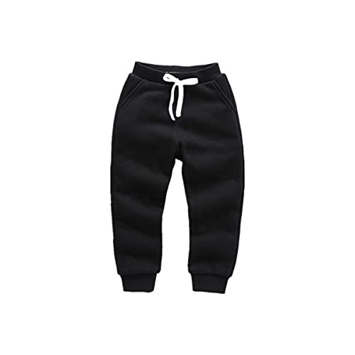 Erichman Kinder Warme Sherpa Gefüttert Sportlich Jogginghose Jogger Fleece Hose warme Hose baumwolle hose (120cm,Black) von Erichman