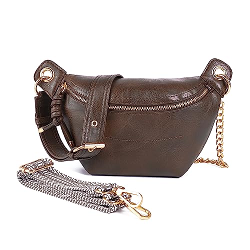 Bauchtaschen Hüfttasche für Damen Mode Crossbody Taschen Brust Geldbörsen Gürteltasche mit 2 verstellbaren Riemen, Dunkelbraun von Erideno