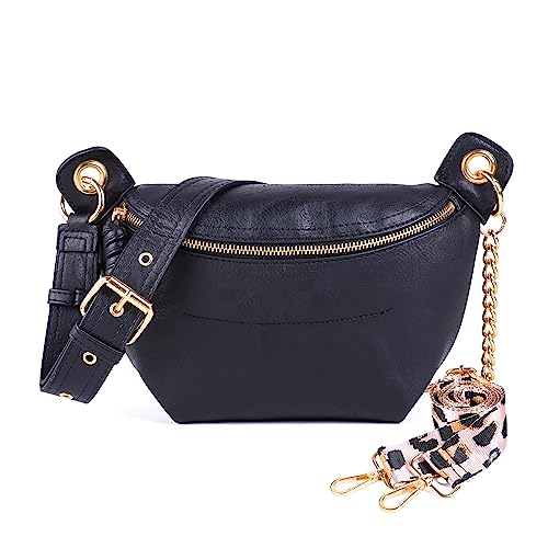 Bauchtaschen Hüfttasche für Damen Mode Crossbody Taschen Brust Geldbörsen Gürteltasche mit 2 verstellbaren Riemen, Schwarz von Erideno