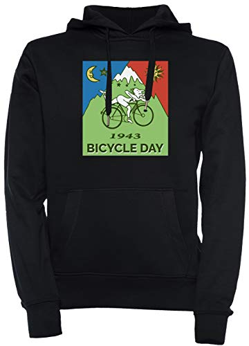 Bicycle Day T-Shirt - 1943 Vintage (Albert Hofmann LSD) Unisex Herren Damen Kapuzenpullover Sweatshirt Pullover Schwarz Größe XXL Men's Women's Hoodie Black XX-Large Size XXL von Erido