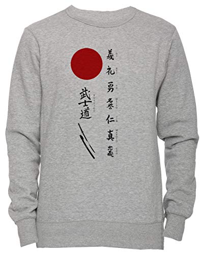 Erido Bushido Und Japanisch Sonne Unisex Herren Damen Jumper Sweatshirt Pullover Grau Größe XXL Men's Women's Jumper Grey XX-Large Size XXL von Erido