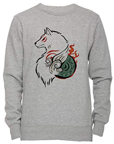 Erido Okami Amaterasu Unisex Herren Damen Jumper Sweatshirt Pullover Grau Größe M Men's Women's Jumper Grey Medium Size M von Erido