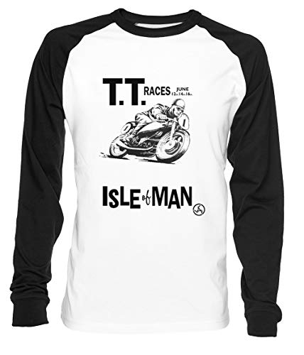Isle of Man Tt 1961 Herren Damen Unisex Baseball T-Shirt Weiß Schwarz 2/3 Ärmel Women's Men's Unisex Größe XXL Men's White T-Shirt XX-Large Size XXL von Erido