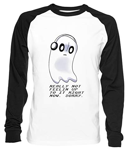 Napstablook Herren Damen Unisex Baseball T-Shirt Weiß Schwarz 2/3 Ärmel Women's Men's Unisex Größe S Men's White T-Shirt Small Size S von Erido