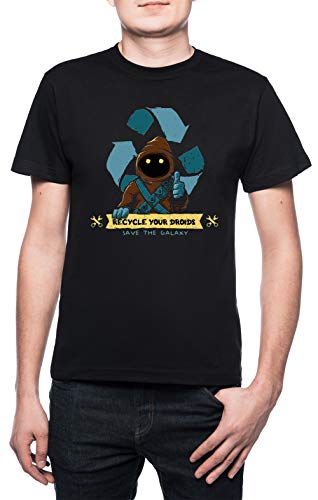 Recycle Your Droids - Jawa Herren T-Shirt Rundhals Schwarz Kurzarm Größe L Men's Black T-Shirt Large Size L von Erido