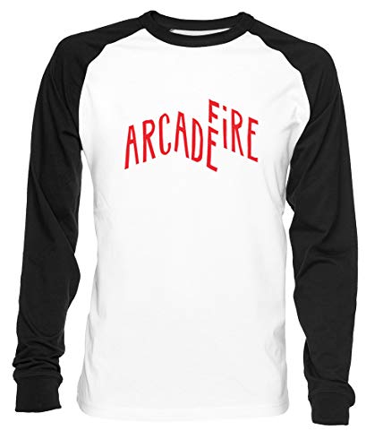 Red Logo of Arcade Fire Herren Damen Unisex Baseball T-Shirt Weiß Schwarz 2/3 Ärmel Women's Men's Unisex Größe M Men's White T-Shirt Medium Size M von Erido