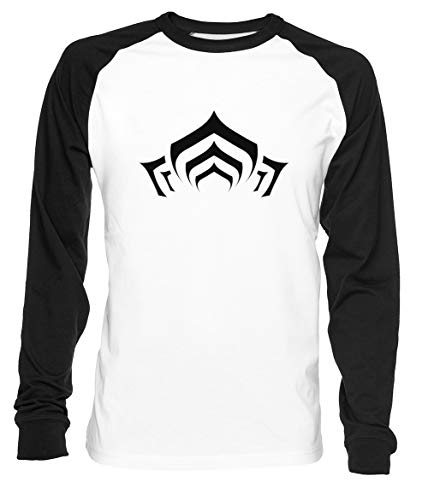 Warframe Lotus Symbol Herren Damen Unisex Baseball T-Shirt Weiß Schwarz 2/3 Ärmel Women's Men's Unisex Größe XL Men's White T-Shirt X-Large Size XL von Erido