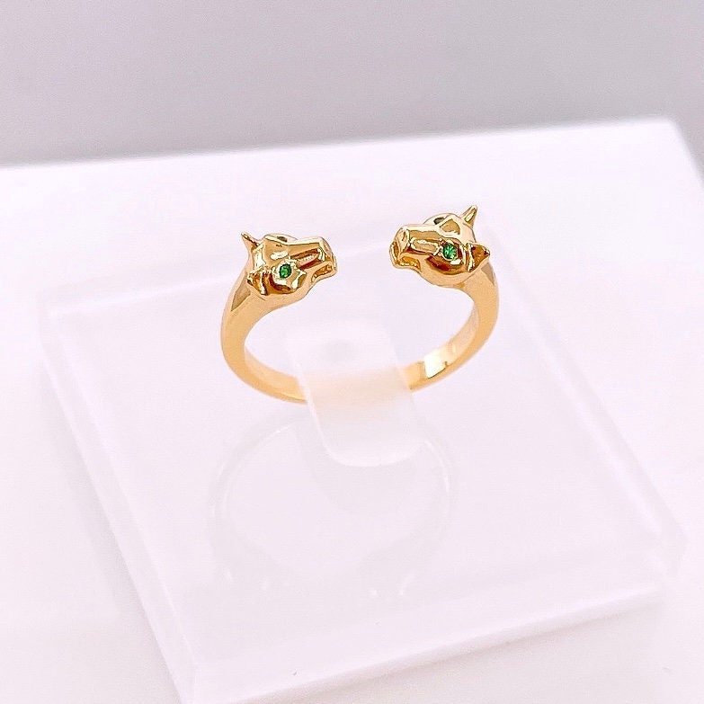 Jaguar Köpfe Offener Ring Für Frauen, 18K Vergoldeter Sterlingsilber Panther Statement Ring, Cz Leopardenring Mit Grünem Auge, Tigerring Jaguar Köpfe Offener Ring Für Frauen, 18K Vergoldeter Sterlingsilber Panther Statement Ring, Cz Leopardenring Mit Grünem Auge, Tigerring von ErietyJewels