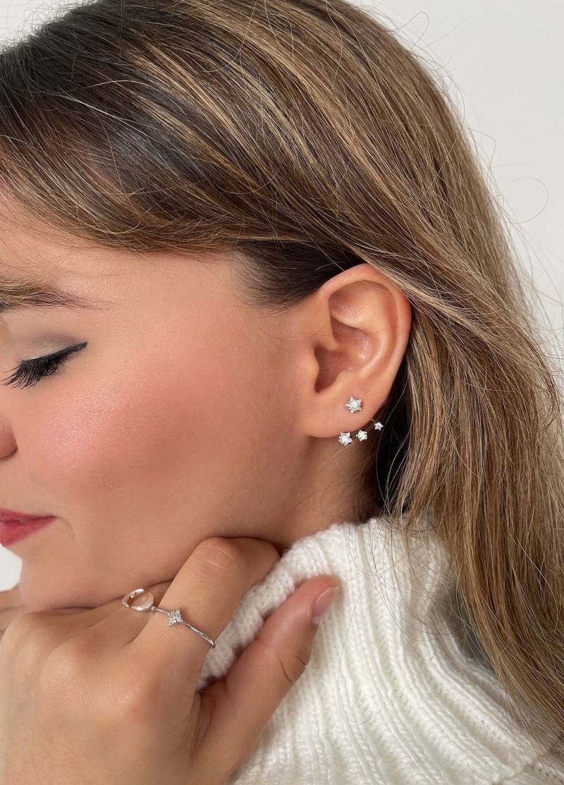 Sterne Ohrjacke Ohrringe, 925 Sterling Silber Und Vergoldete Huggie Doppelseitige Ohr Kletterer, Cz Vorne Hinten Ohrringe von ErietyJewels