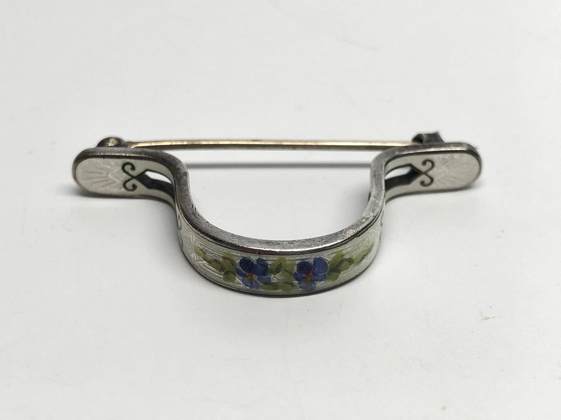 Emaille Corsage Pin Brosche, Blaue Blumen Weiße Emaille, Sterling Silber, Antik, Hochzeit von ErikaAndFriends