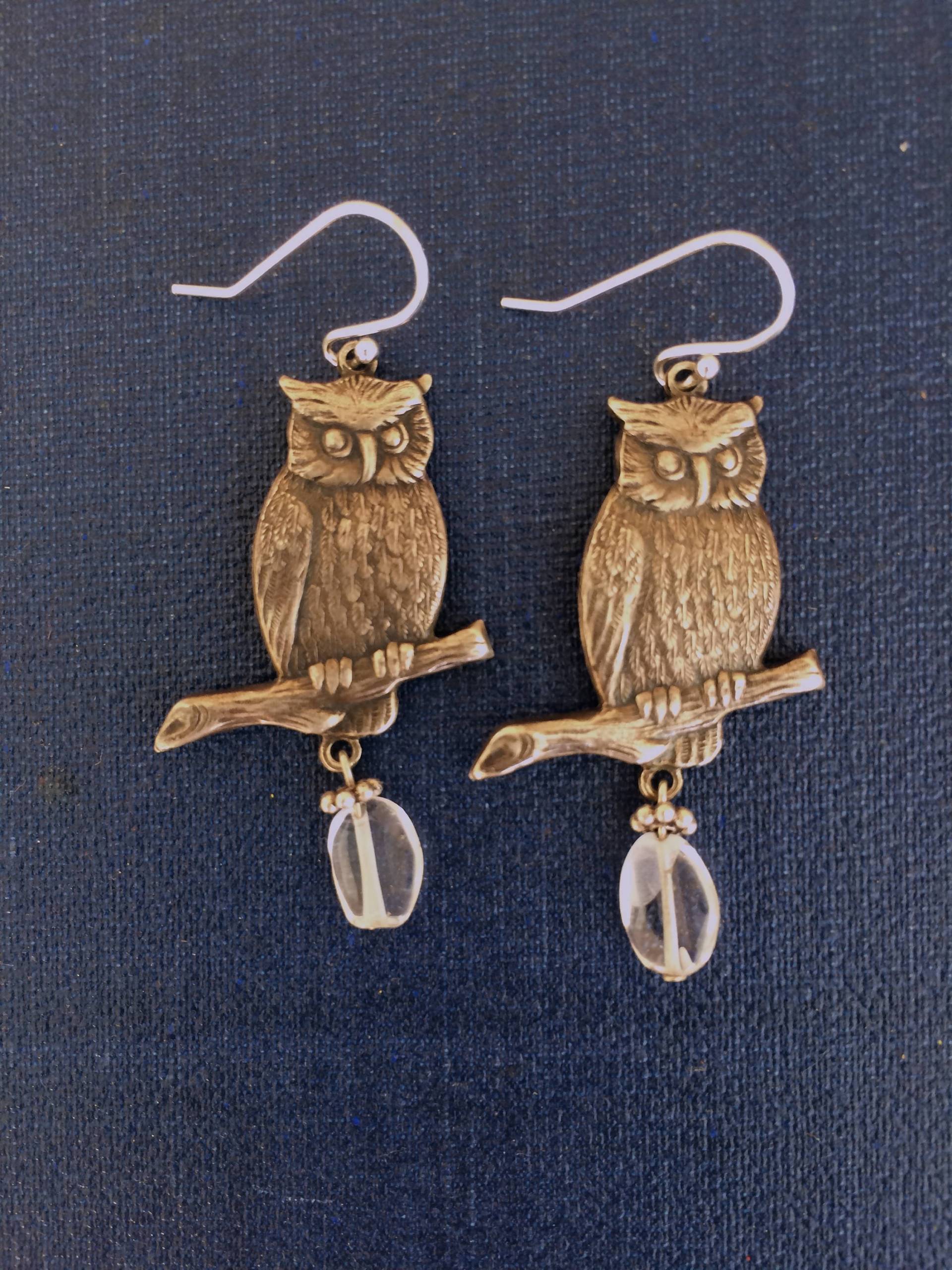 Eulen Ohrringe Mit Bergkristall, Sterling Silber, 4, 5 cm von ErikaAndFriends