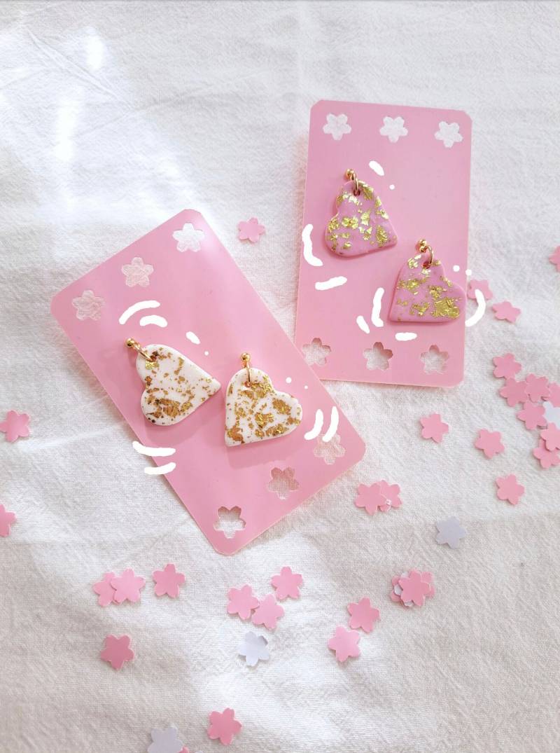 Kawaii Niedliche Herz Form Jahrestag Geschenk Handgemachte Ohrringe Mit Blattgold Details Kawaii Niedliche Herz Form Jahrestag Geschenk Handgemachte Ohrringe Mit Blattgold Details von ErikaArtStudioShop