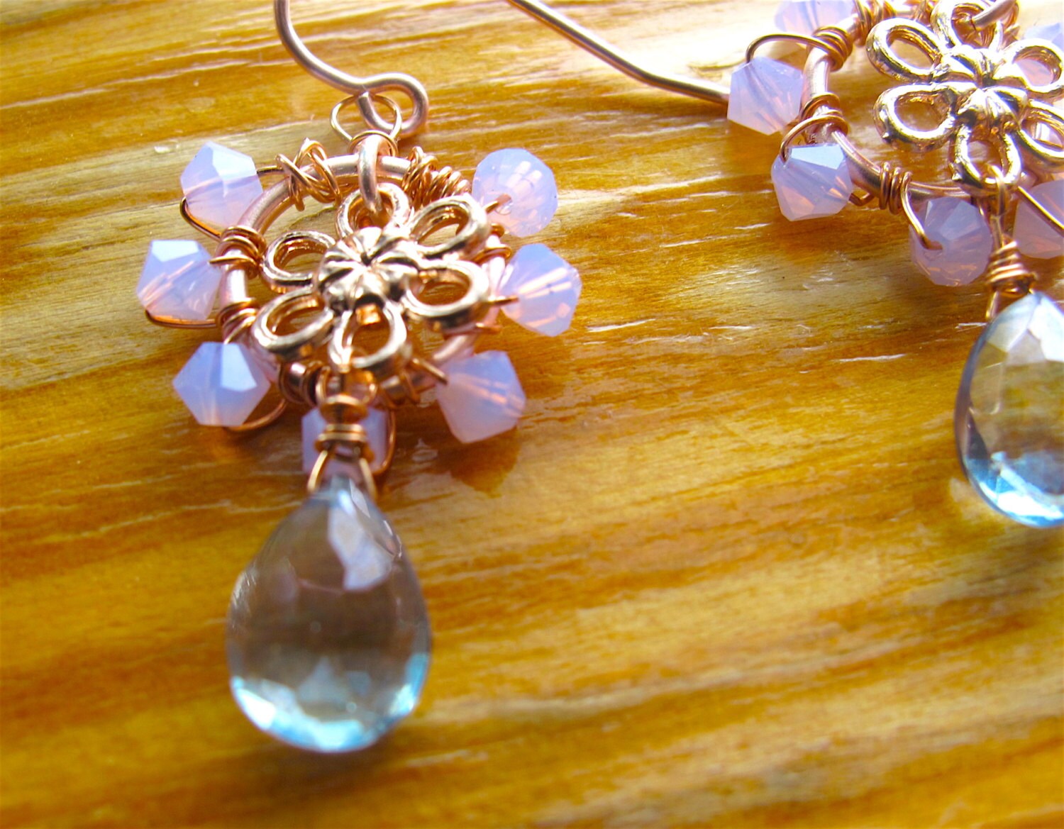 Rose Gold Blume Lila Opal Swarovski Kristall Und Blau Hydro Quarz Ohrringe von ErikaandJane