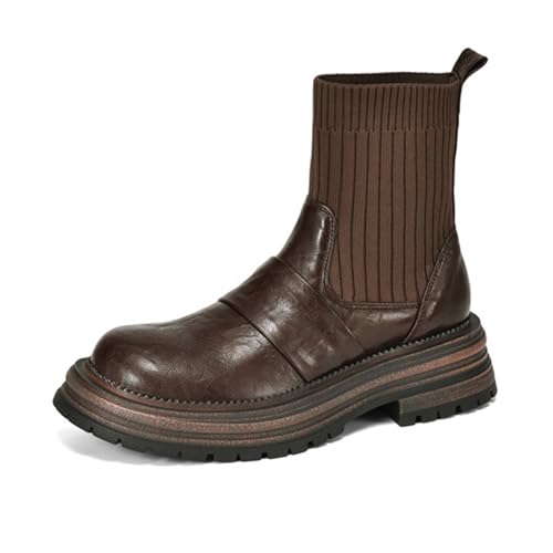 ErikenUrben Damen Casual Chelsea Stiefel Low Heel Stretch Stiefelettens Knit Schuhe Schlupf Brown Große 39 von ErikenUrben