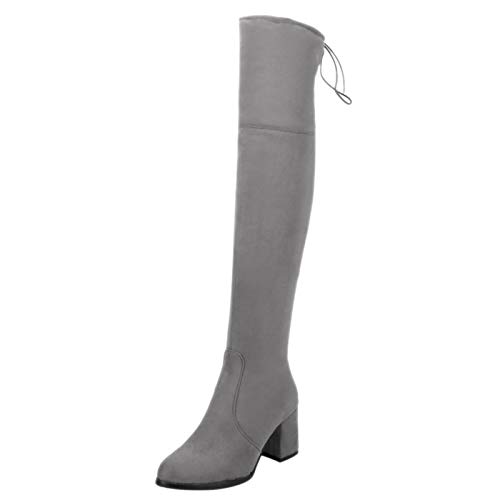 ErikenUrben Damen Elegant Lange Stiefel Blockabsatz Herbst Winter Schuhe Reißverschluss Über Die Kniestiefel Klobige Fersen Grey Gr 47 Asiatisch von ErikenUrben