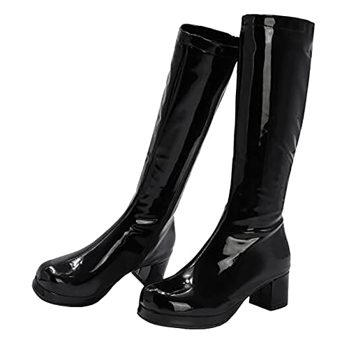 ErikenUrben Damen Go-Go Stiefel Mode Knie Stiefel Lack Leder Chunky Absatz Mid Stiefel Plateau Party Hochzeit Schuhe 60s Costume Stiefel Reißverschluss Black Große 39 Asiatisch von ErikenUrben