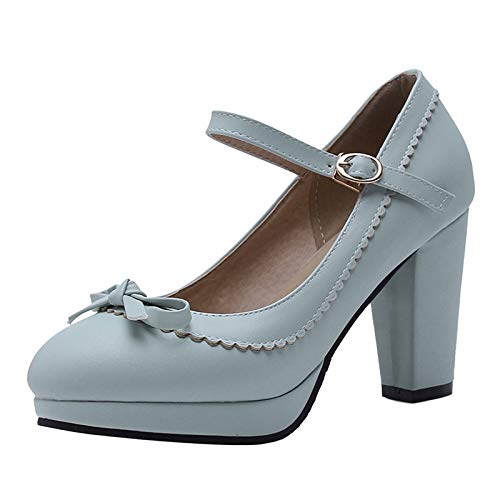 ErikenUrben Damen Klassischer High Heel Pumps Fesselriemen Party Schuhe Plateau Pumps Blockabsatz Blue Gr 34 Asian von ErikenUrben