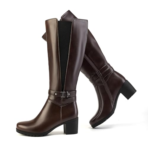 ErikenUrben Damen Knie Reitstiefel Chunky Heel Metal Schnalle Stiefel Tall Calf Stiefel Reißverschluss Winter Schuhe Brown Große 39 ErikenUrben Damen Knie Reitstiefel Chunky Heel Metal Schnalle Stiefel Tall Calf Stiefel Reißverschluss Winter Schuhe Brown Große 39 von ErikenUrben