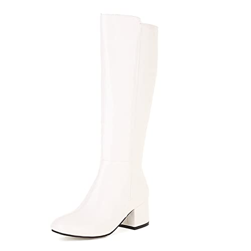 ErikenUrben Damen Knie Stiefel Fashion Go Go Dancer Boots of the 70s Lackleder Stiefel Blockabsatz Reißverschluss White Size 39 Asian von ErikenUrben