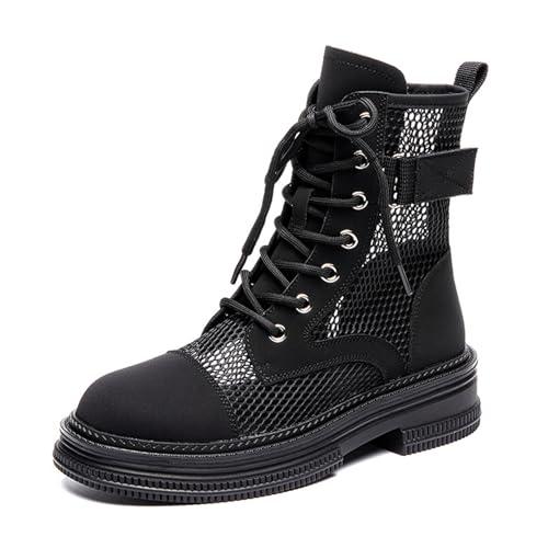 ErikenUrben Damen Mesh Kampfstiefel Plateau Schnüren Knöchel Stiefel Sommer High Top Schuhe Reißverschluss Black Große 38 von ErikenUrben