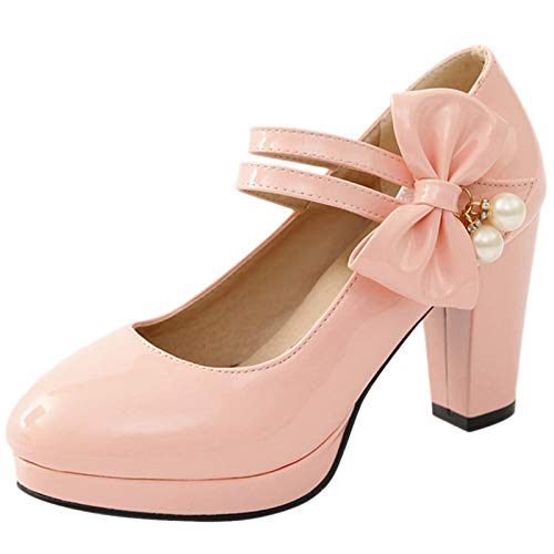 ErikenUrben Damen Mode Party Schuhe Blockabsatz Pumps Mit Bogen Pink Gr 34 Asian von ErikenUrben