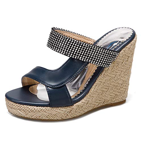 ErikenUrben Damen Mode Sandalen Keilabsatz Espadrilles Slip on Offener Zeh Plateau Slide Mules Sommer Slippers Glitter Baolanse size 46 Asian von ErikenUrben