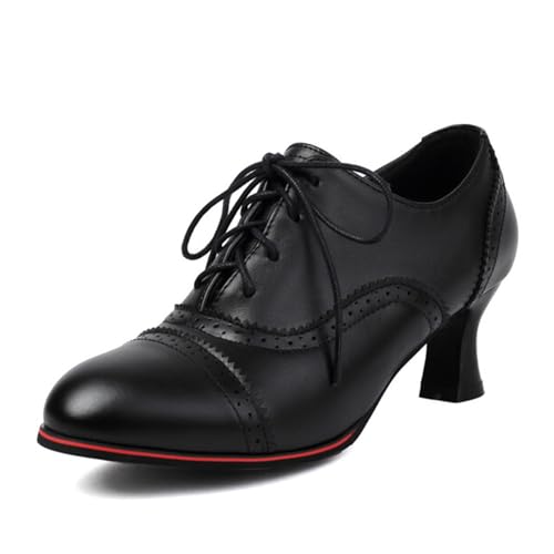 ErikenUrben Damen Perforated Schnüren Kitten Heel Pumps Vintage Wingtip Oxford Schuhe Business Low Top Stiefeletten Black Große 45 von ErikenUrben