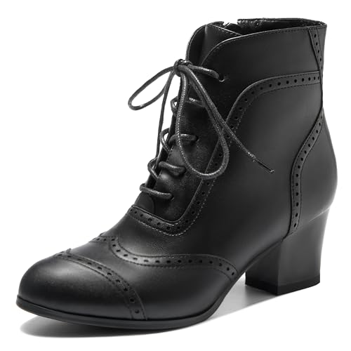 ErikenUrben Damen Schnüren Ankle Boots Vintage Viktorianische Stiefel Blockabsatz Black Große 36 von ErikenUrben