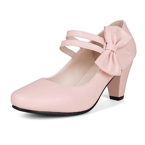 ErikenUrben Damen Vintage Mary Jane Schuhe Süß Bogen Heels 1950s Schuhe mit Absatz Knöchelriemchen Lolita Schuhe Party Dressy Pumps Schuhe Pink Size 37 Asian von ErikenUrben