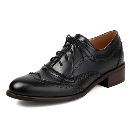 ErikenUrben Damen Vintage Oxford Schuhe Perforated Schnüren Wingtip Kleid Schuhe Casual Low Heel Brogue Arbeit Schuhe Black Große 39 von ErikenUrben