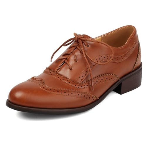 ErikenUrben Damen Vintage Oxford Schuhe Perforated Schnüren Wingtip Kleid Schuhe Casual Low Heel Brogue Arbeit Schuhe Darkbrown Große 39 von ErikenUrben