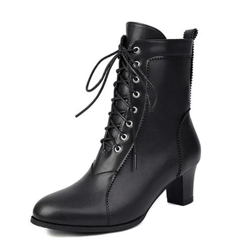 ErikenUrben Damen Vintage Viktorianische Stiefel Wingtip Schnüren Witch Stiefelettens Mid Absatz Black Große 37 von ErikenUrben