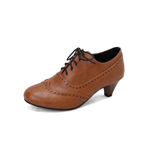 ErikenUrben Damen Vintage Wingtip Oxford Pumps Schnüren Low Kitten Absatz Perforated Low Top Stiefelettens Yellow Große 44 von ErikenUrben