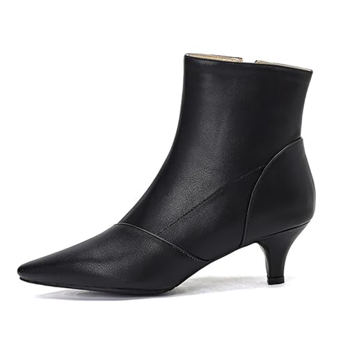 ErikenUrben Metallic Kitten Heel Ankle Boots Damen Pointed Toe Party Stiefeletten 2.16 Inch Kleid Stiefel Pull on Hochzeit Ankle Stiefel Reißverschluss Black Große 48 Asiatisch von ErikenUrben