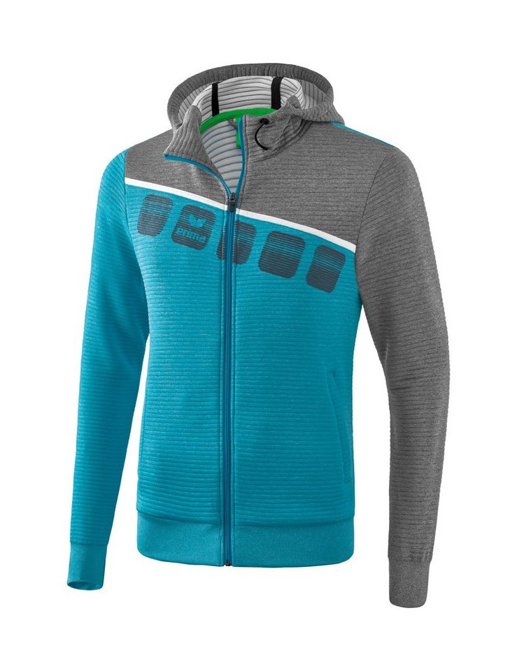 Erima Kapuzensweatshirt 5-C training jacket oriental blue mel./grey mel./white von Erima