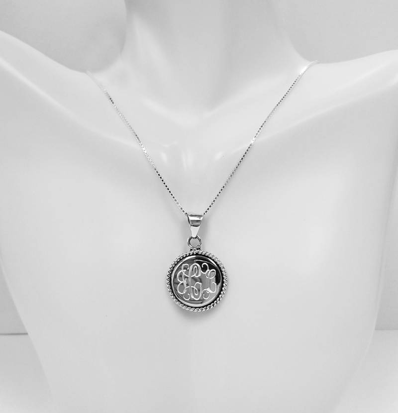 sterling Silber Rund Seil Umrandet Monogramm Anhänger, Personalisierte Anhänger von ErinSilverCraft