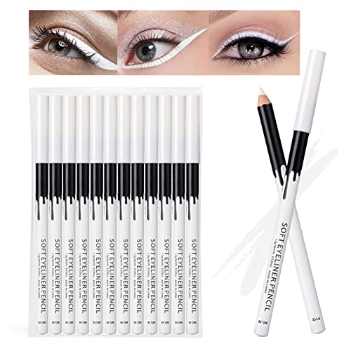 12 STÜCKE Erinde Weißer Eyeliner Bleistift Weicher Textmarker Eyeliner Lidschatten liegender Seidenraupenaufhellungsstift Wasserdichter natürlicher Matter hypoallergener Eyeliner Make-up-Stift von Erinde