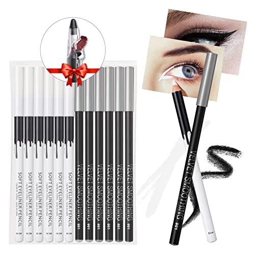 12PCS Erinde Eyeliner-Stift-Set, weißer Eyeliner-Stift, weicher schwarzer Eyeliner-Augenbrauenstift, Augenaufheller-Stick, wasserfest natürlich matt hypoallergen, weiße Eyeliner-Make-up-Stift von Erinde