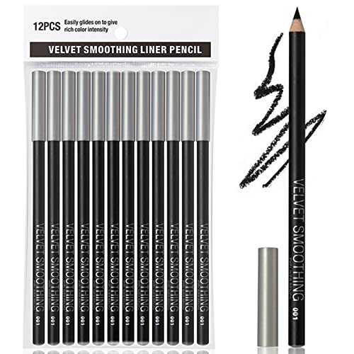 12PCS Erinde Schwarzer Eyeliner-Stift-Set, 2 in 1 Weicher Eyeliner-Stift & Lidschattenstift Wasserdichte, natürliche Matte, hypoallergene Eyeliner, Make-up-Stifte, einfach zu färben, langlebig von Erinde