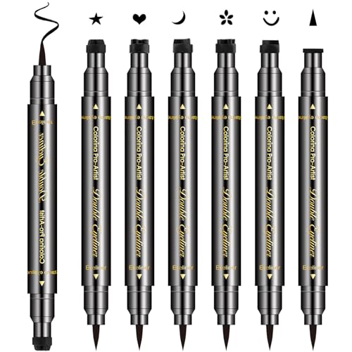 6Pcs Erinde doppelseitiger flüssiger Eyeliner-Bleistift Eyeliner-Stempel Make-up, wasserdichter schwarzer flüssiger Eyeliner-Bleistift Langlebiges und wischfestes Eyeliner-Tattoo-Tool von Erinde