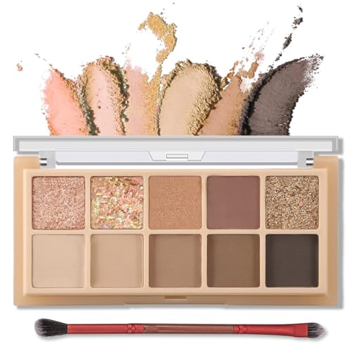 Erinde 10 Farben Glitter Lidschatten Palette, Matte Cream Eyeshadow Palette, Natürlich Nude Lidschattenpalette, Highly Pigmented & Wasserfest Koreanische Augen Makeup Set mit Pinsel for Thanksgiving von Erinde