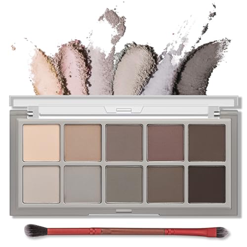 Erinde 10 Farben Matt Lidschatten Palette, Schwarz Smokey Eyes Set, Matte Gery Eyeshadow Palette, Natürlich Nude Lidschattenpalette, Wasserfest Koreanische Augen Makeup Set mit Pinsel von Erinde